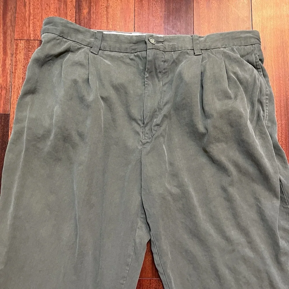 Tommy Bahama Pants Mens 36x34 Olive Green Silk Pleated Preppy Casual Wedding